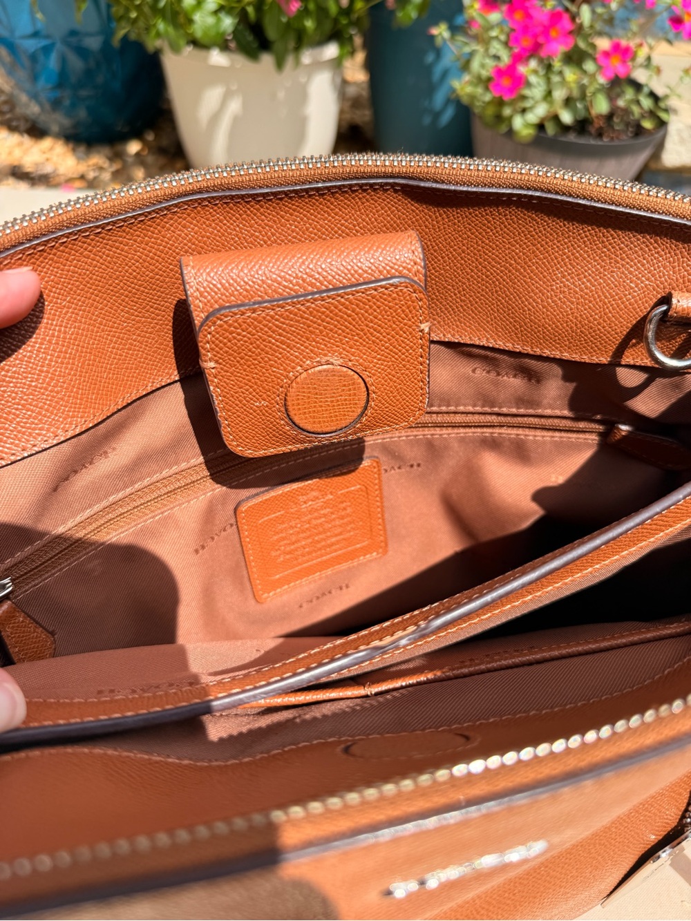 Coach Signature Leather Tote Bag in Saddle Brown 👜 - Picture 7 of 10